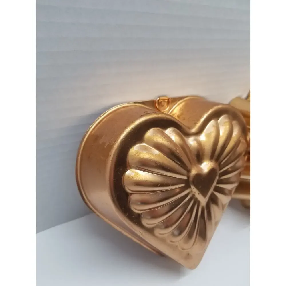 Vintage Copper Jello Molds Heart shaped Round Set of 2